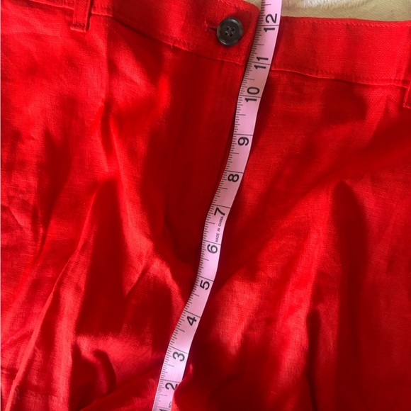 New with tags J Crew Bright Fiery Red High-Waisted linen shorts.  Elastic back. - Picture 10 of 13